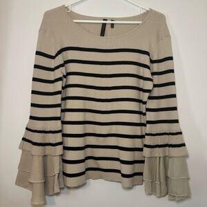 Allie & Rob Womens Beige Ribbed Texture Long Sleeve Casual Sweater Size Small